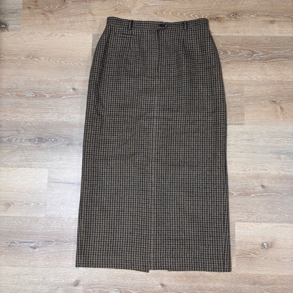Vintage Lauren Ralph Lauren Wool And Silk Houndstooth Maxi Pencil Skirt Size 14